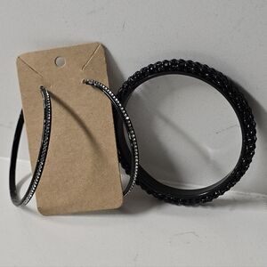 Black and Silver Hoop Earrings & Bracelet
